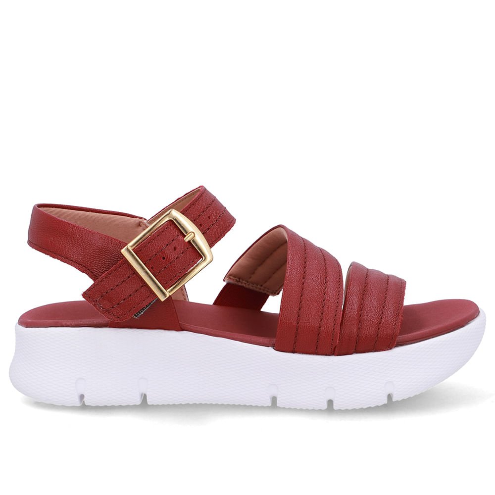 Sandália Tiras Couro Vermelha Linha Enfeite