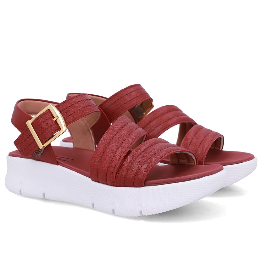 Sandália Tiras Couro Vermelha Linha Enfeite Vermelho 2