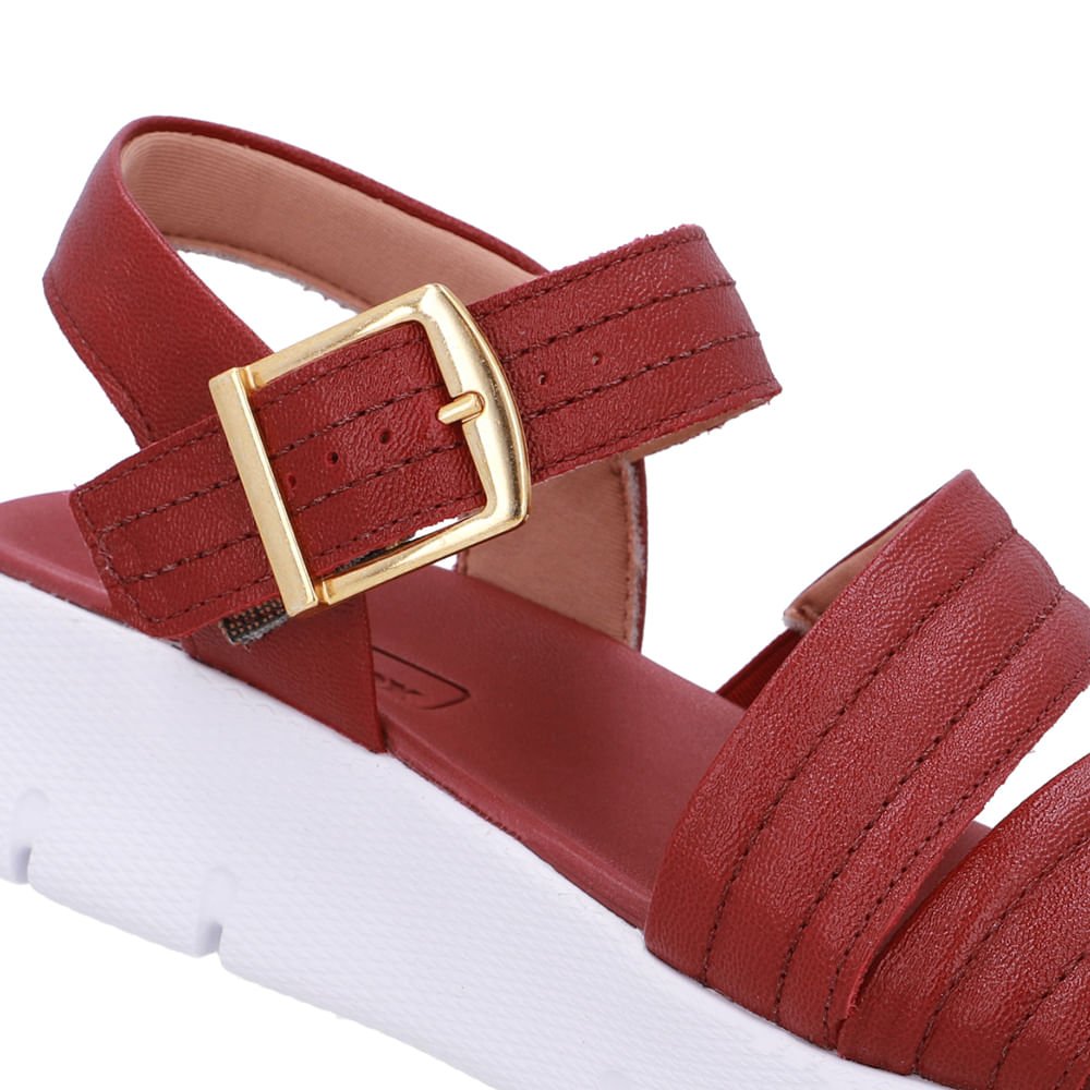 Sandália Tiras Couro Vermelha Linha Enfeite Vermelho 4