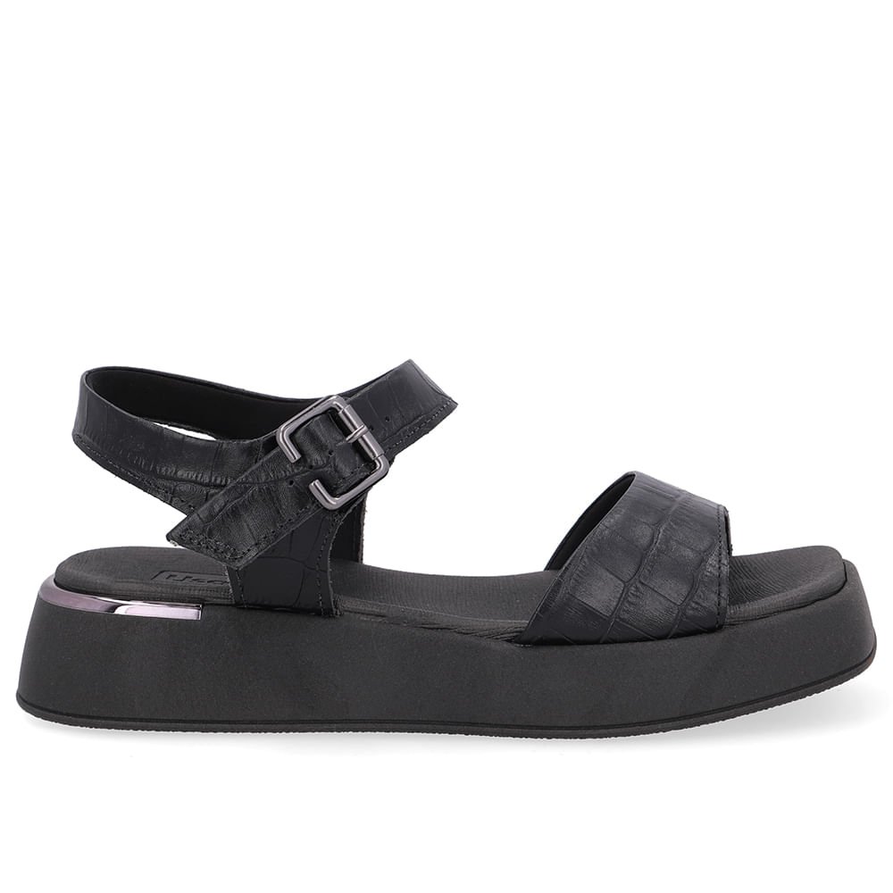 Sandália Couro Preto Detalhe Dourado