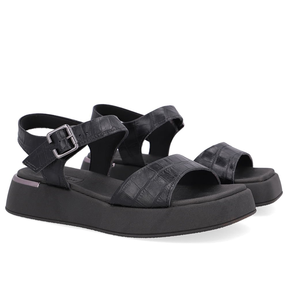 Sandália Couro Preto Detalhe Dourado Preto 2