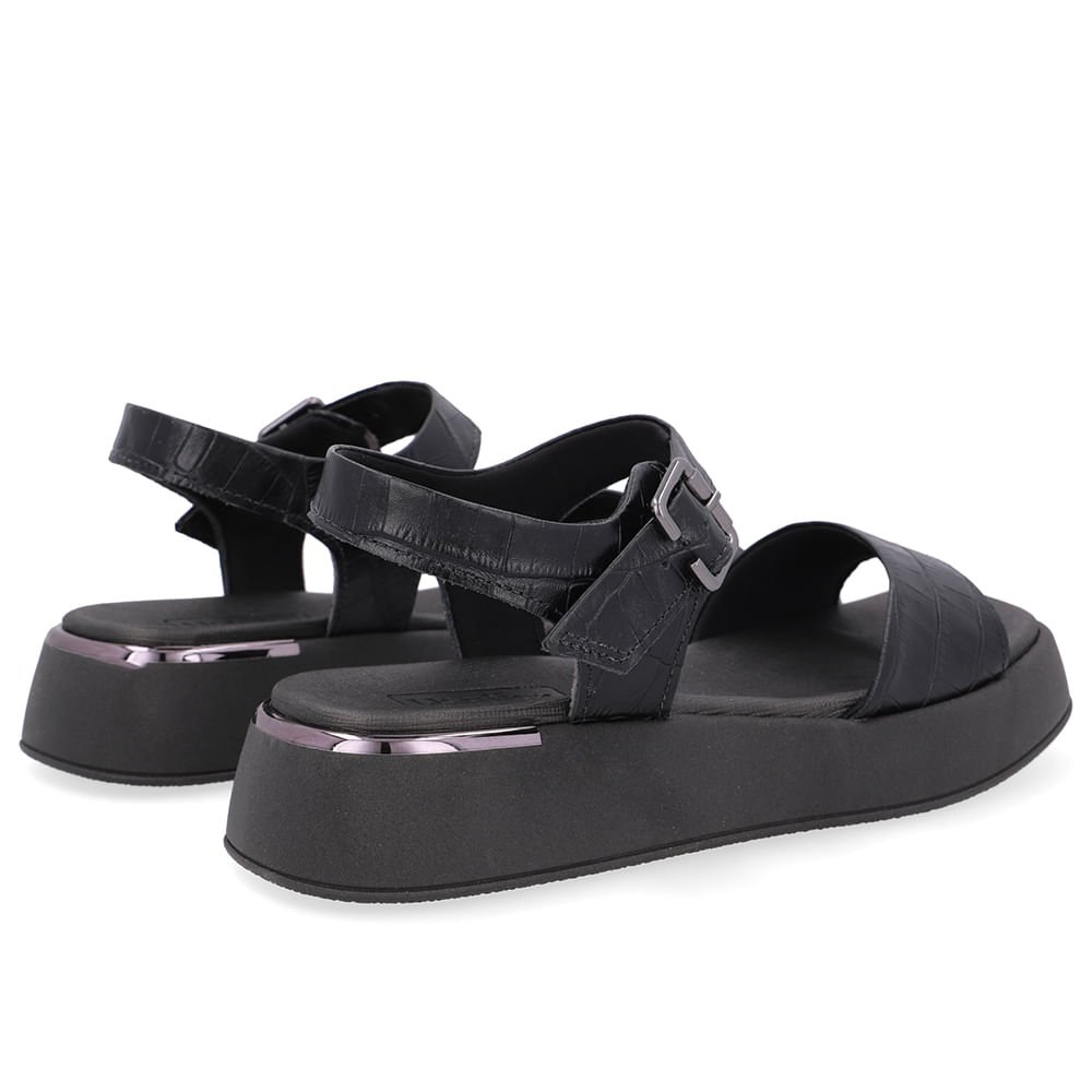 Sandália Couro Preto Detalhe Dourado Preto 3