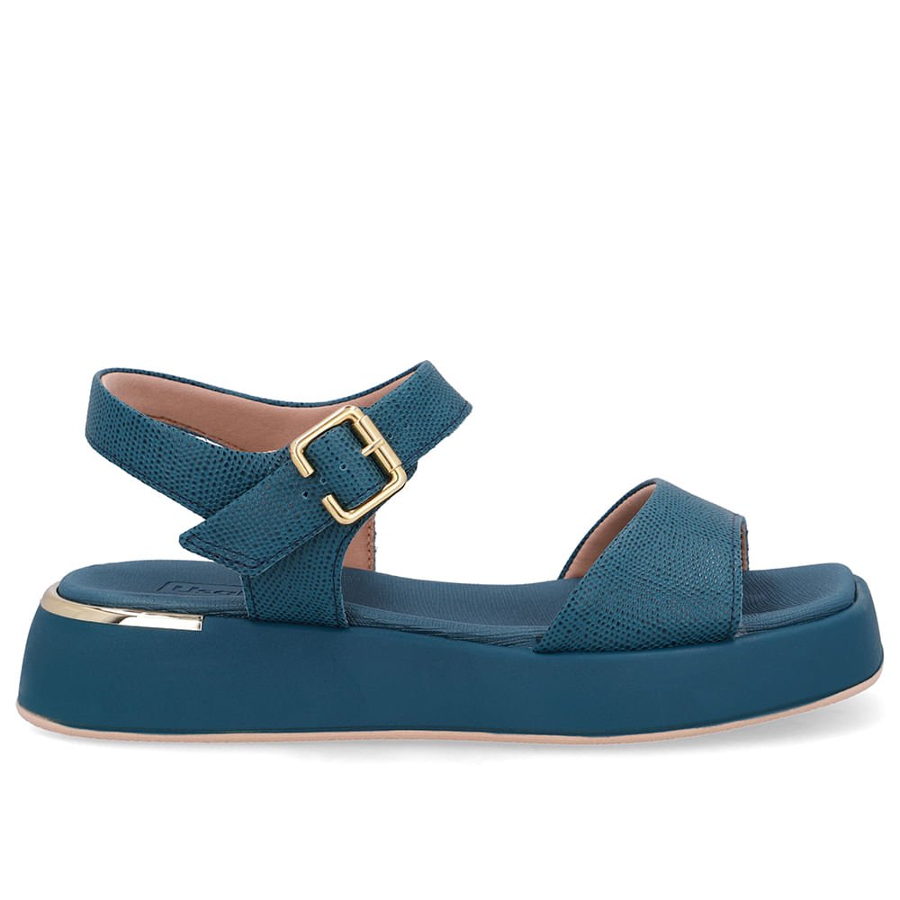 Sandália Couro Azul Detalhe Dourado