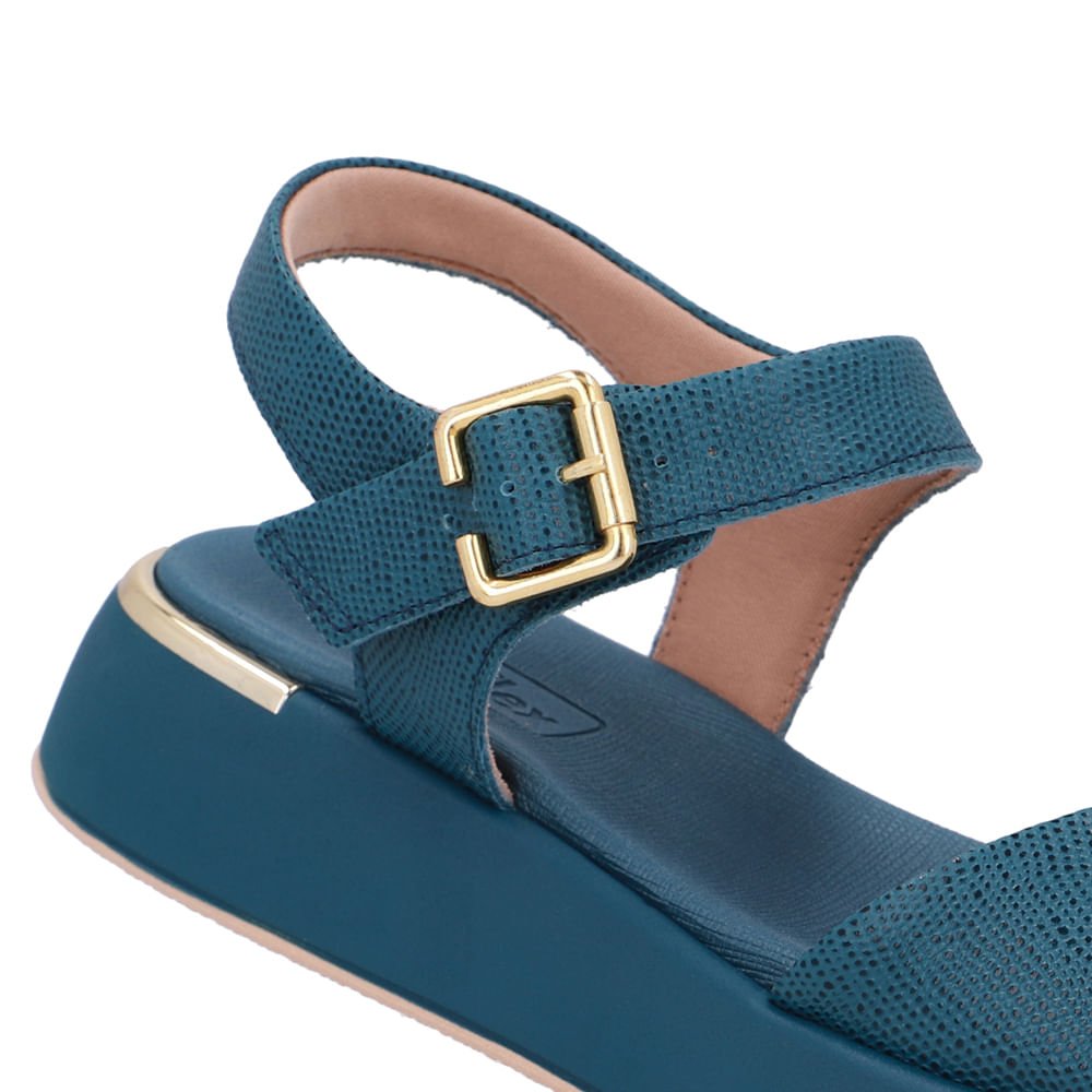 Sandália Couro Azul Detalhe Dourado Azul/Dourado 4