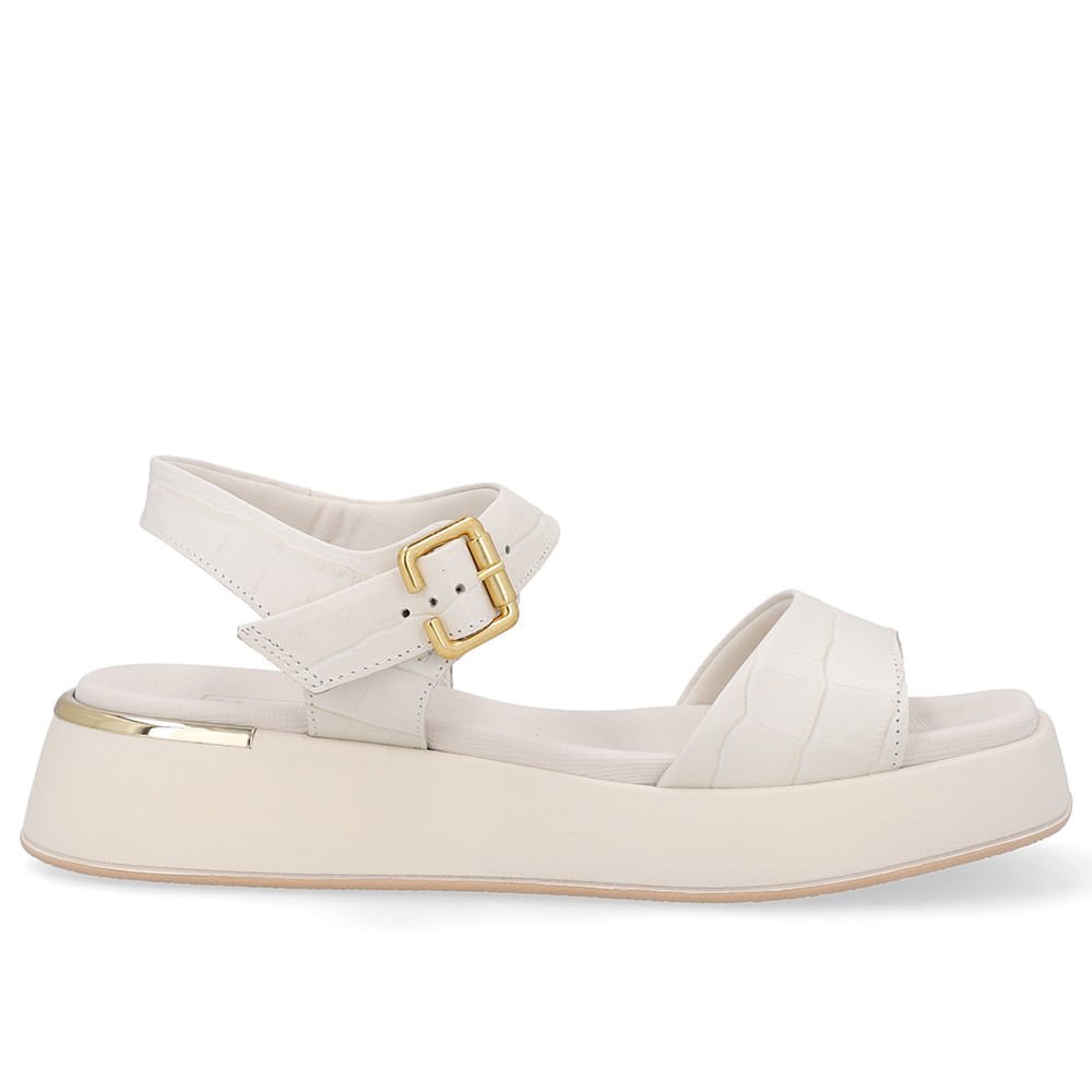 Sandália Couro Branco Marfim Detalhe Dourado