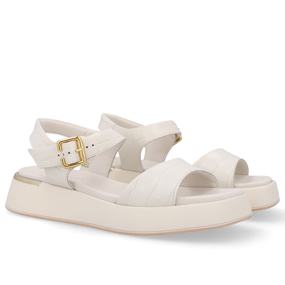 Sandália Couro Branco Marfim Detalhe Dourado Marfim/Dourado 2