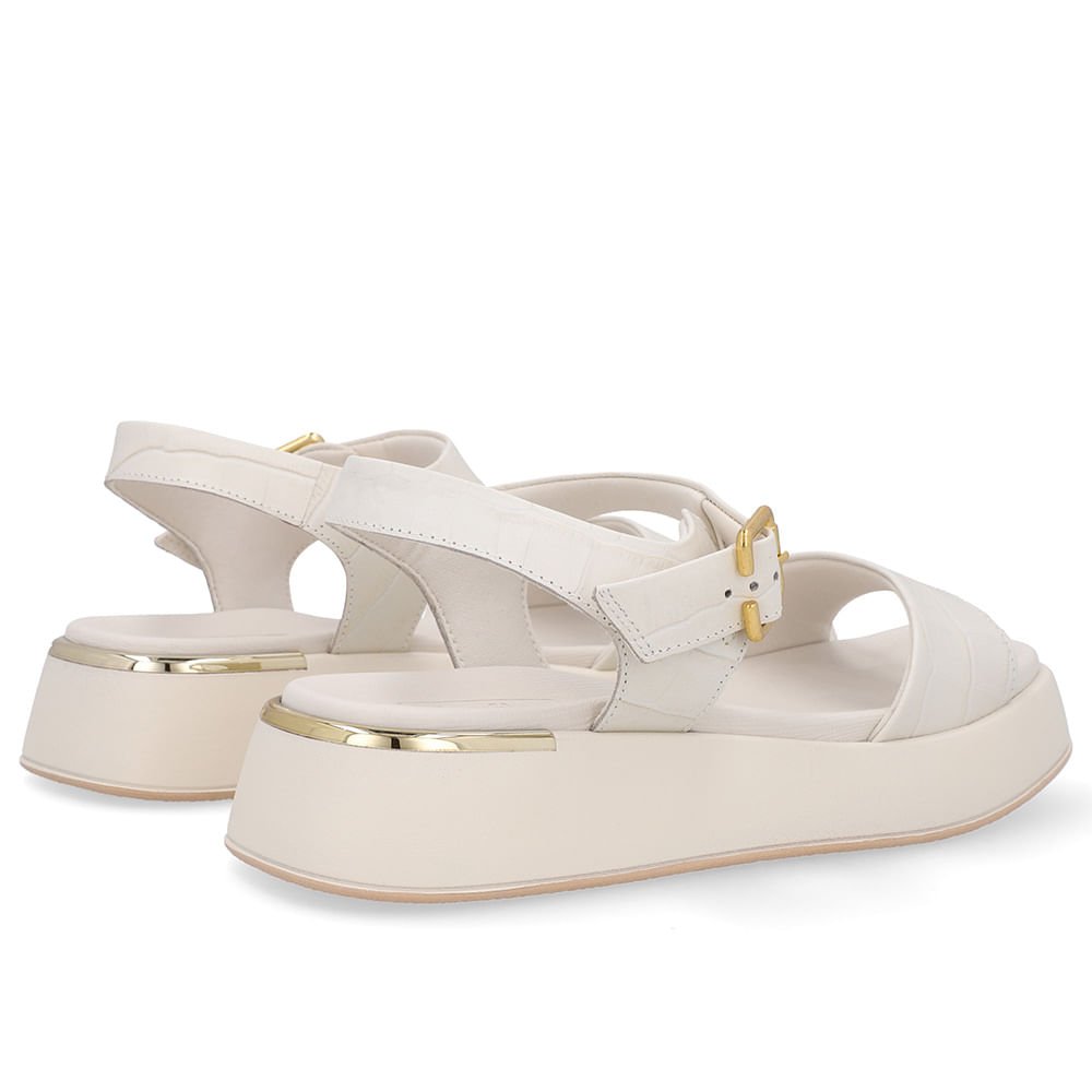 Sandália Couro Branco Marfim Detalhe Dourado Marfim/Dourado 3