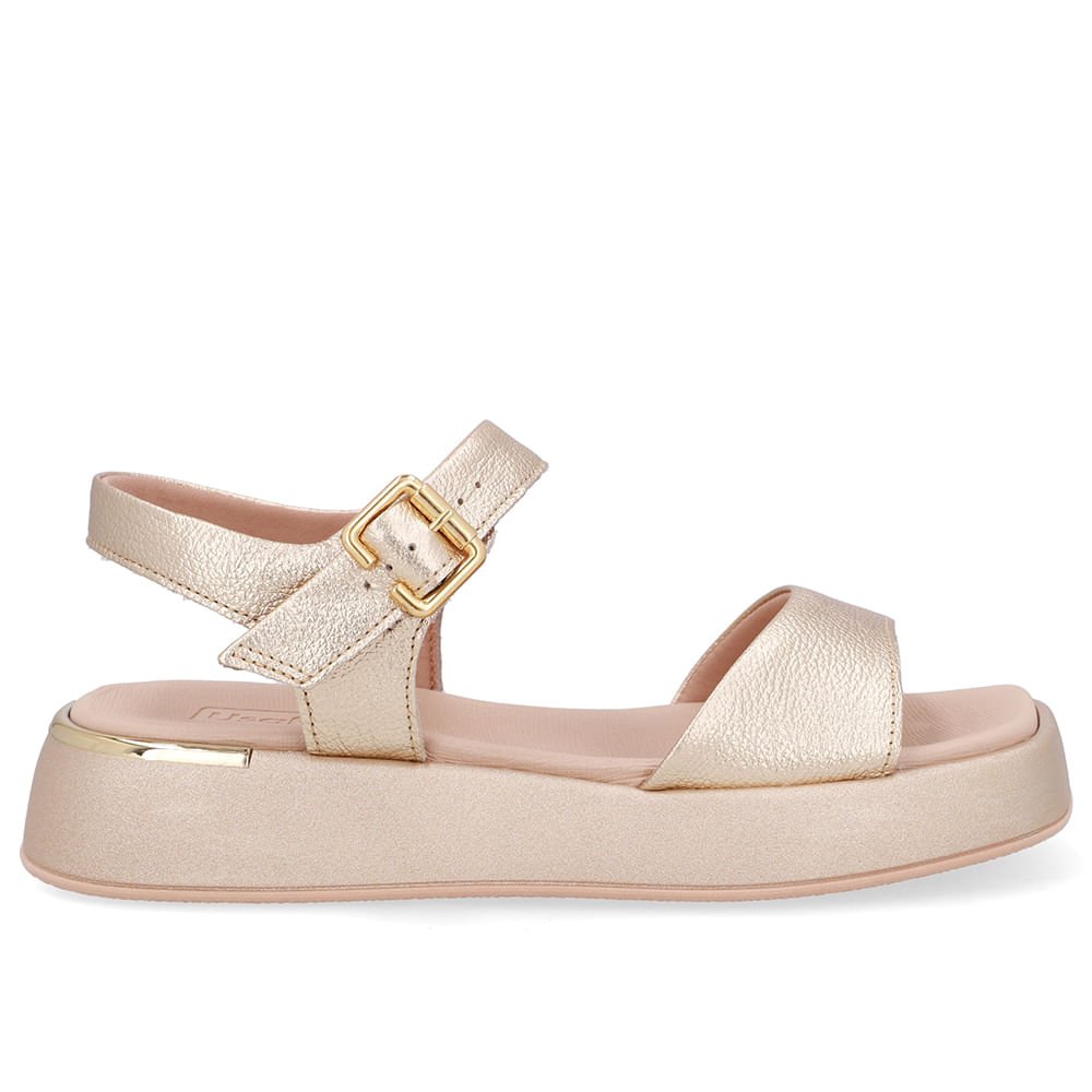 Sandália Couro Dourada Detalhe Dourado