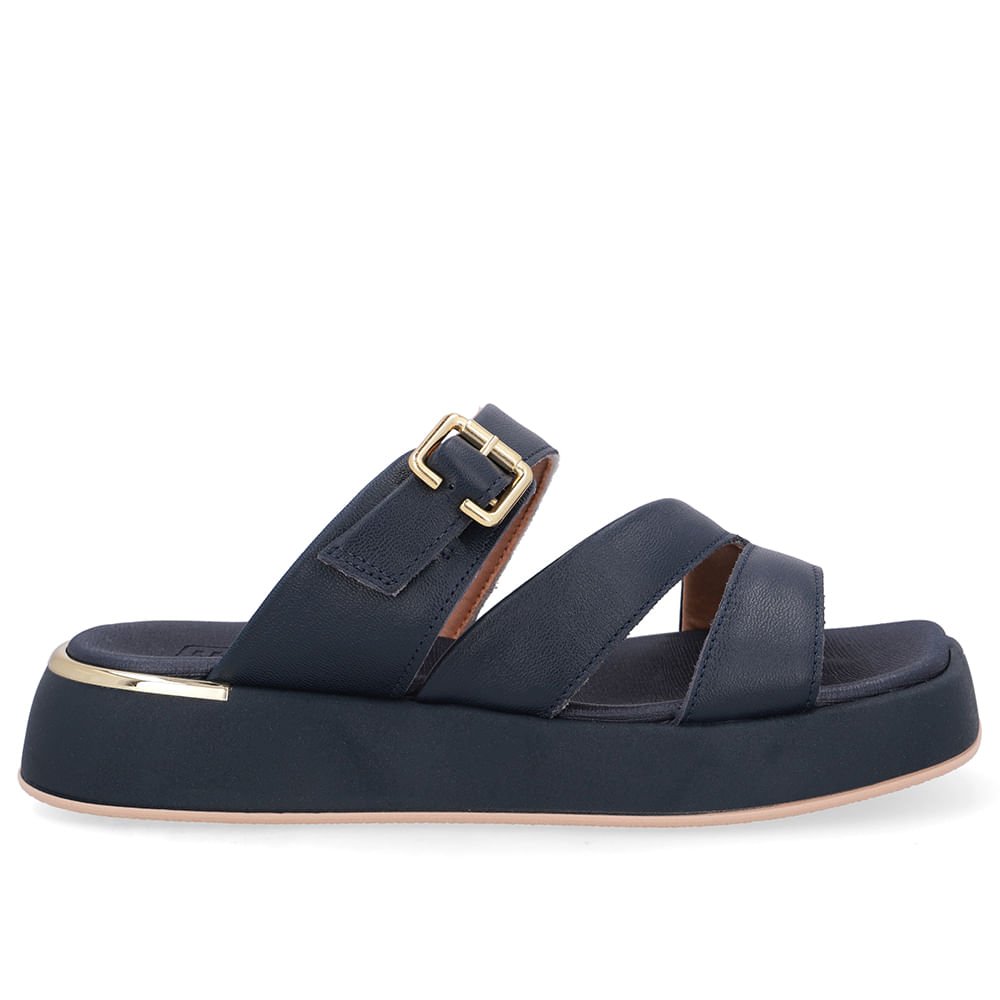 Tamanco Couro Azul Detalhe Fivela