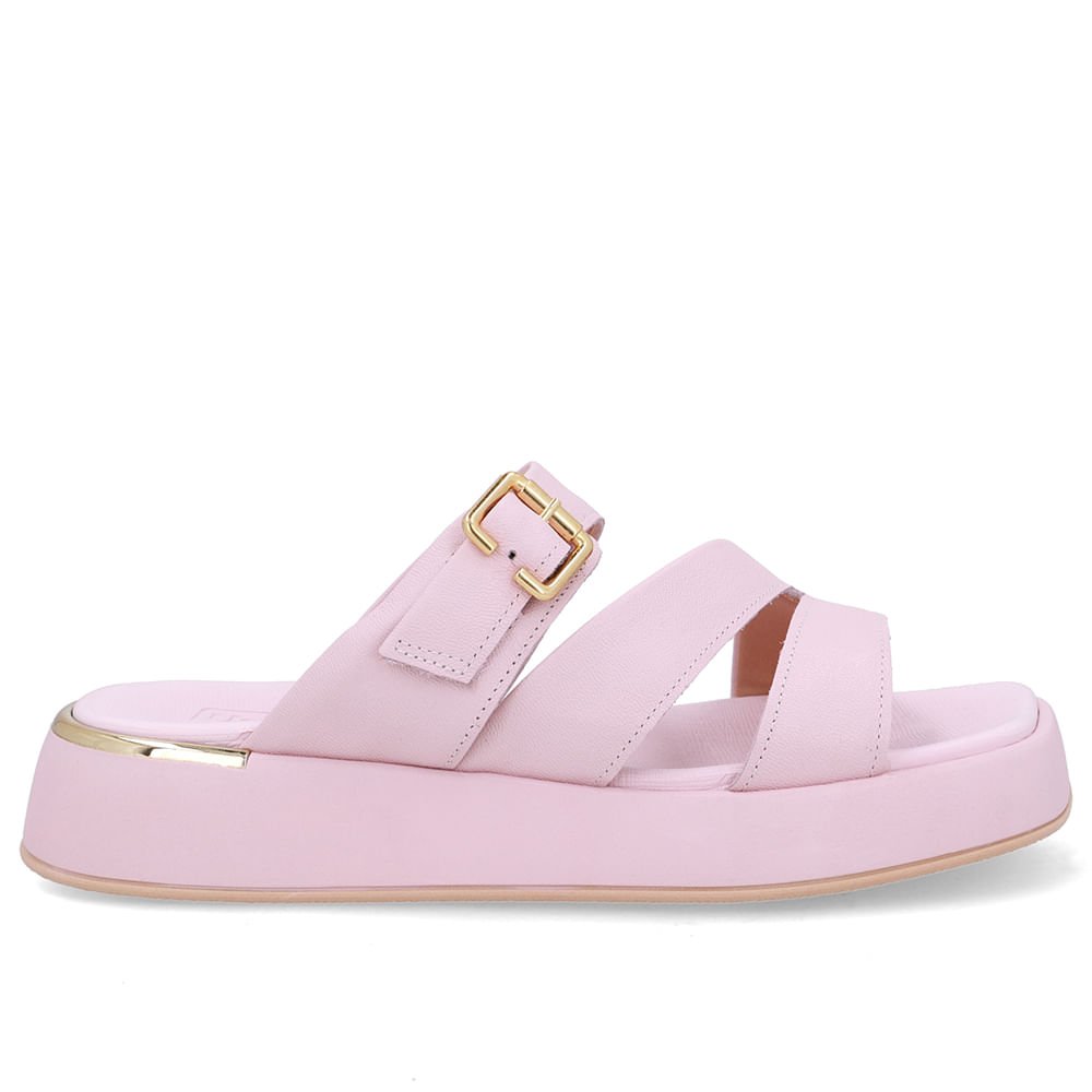 Tamanco Couro Rosa Detalhe Fivela