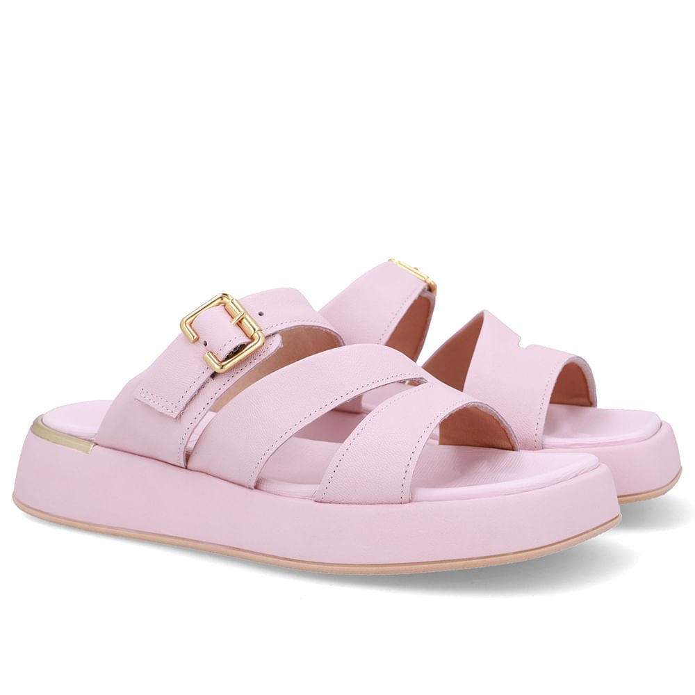 Tamanco Couro Rosa Detalhe Fivela Rosa 2