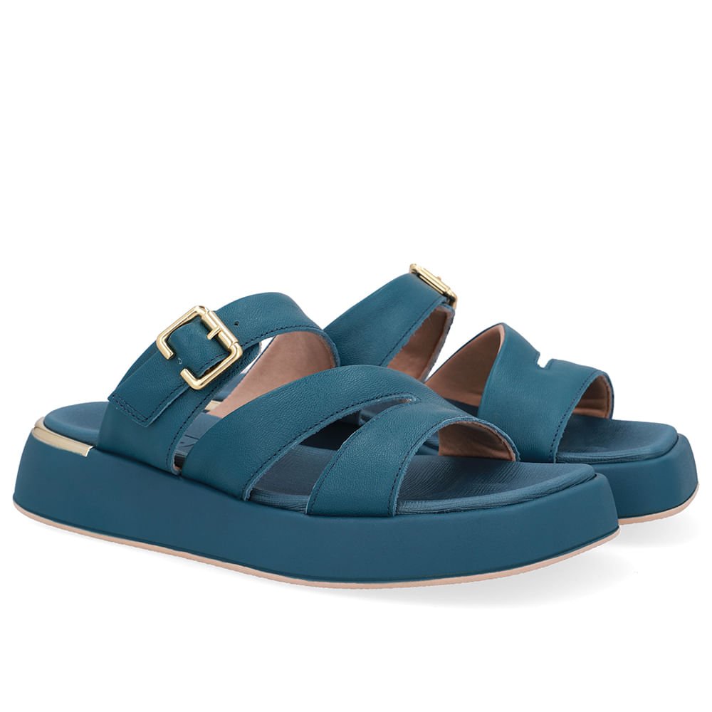 Tamanco Couro Azul Detalhe Fivela Azul 2