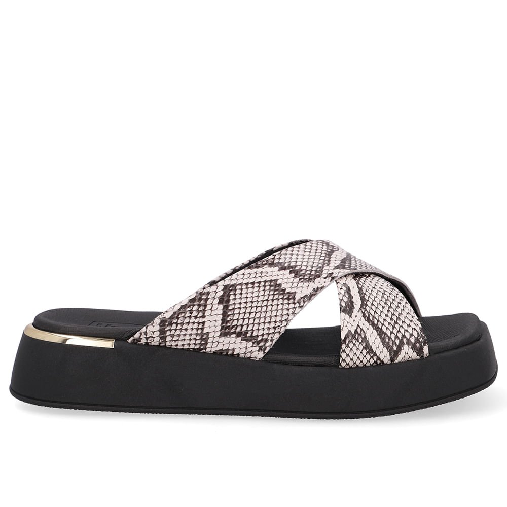 Tamanco Couro Cobra Natural Tira Cruzada