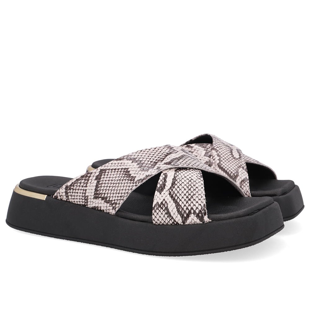 Tamanco Couro Cobra Natural Tira Cruzada Animal Print 2