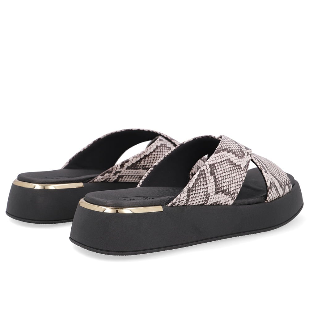 Tamanco Couro Cobra Natural Tira Cruzada Animal Print 3