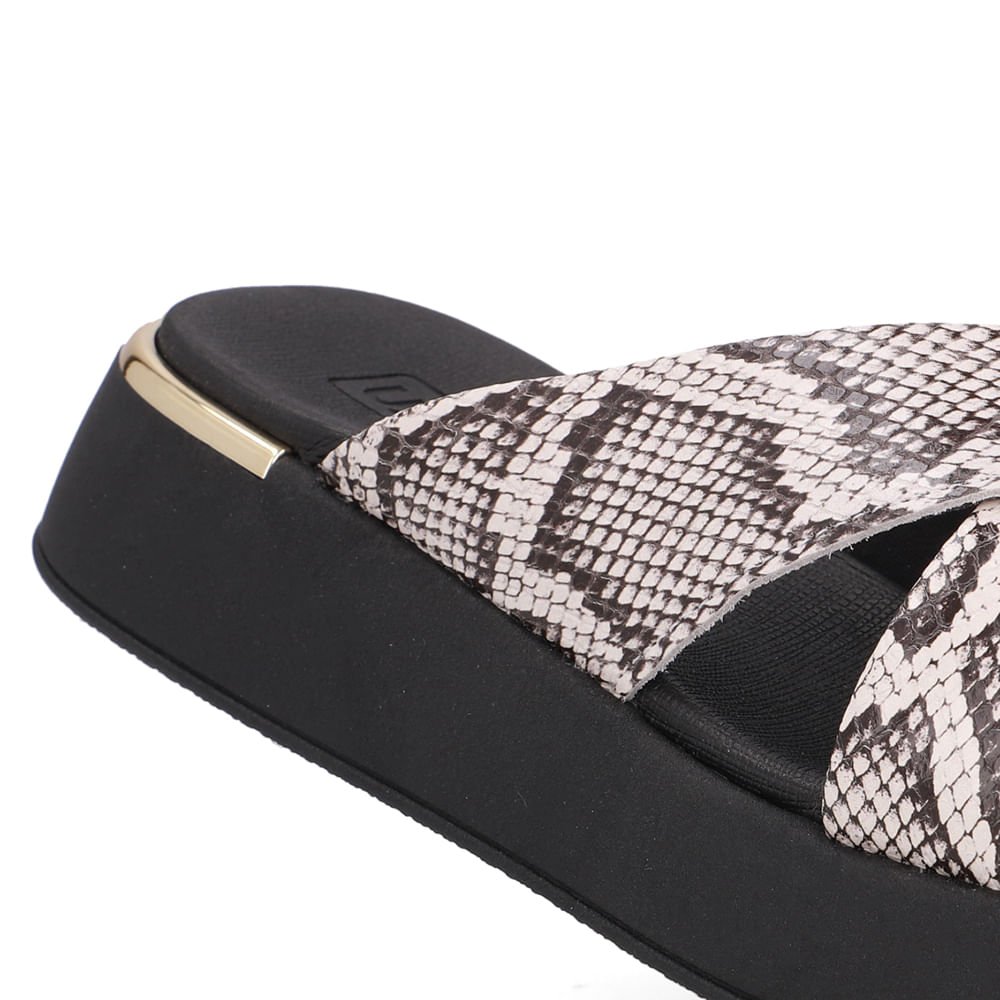 Tamanco Couro Cobra Natural Tira Cruzada Animal Print 4