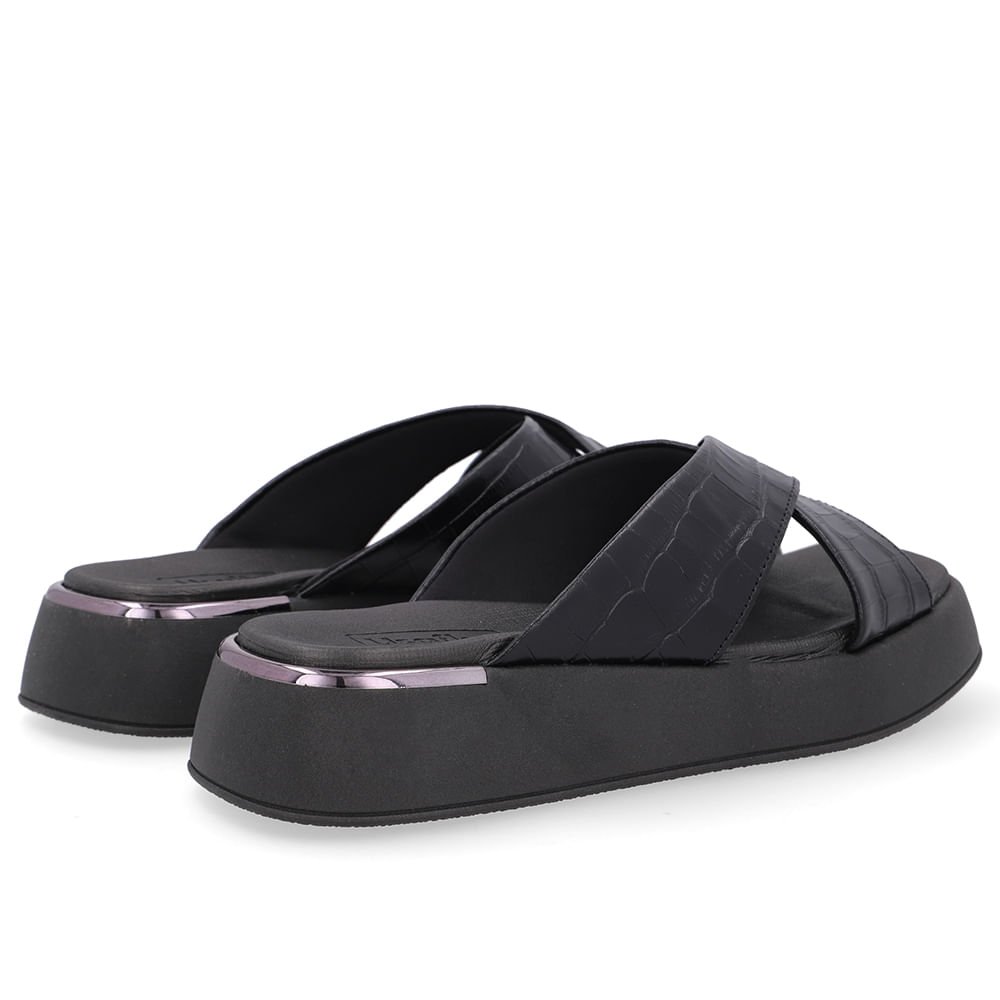 Tamanco Couro Croco Preto Tira Cruzada Preto 3