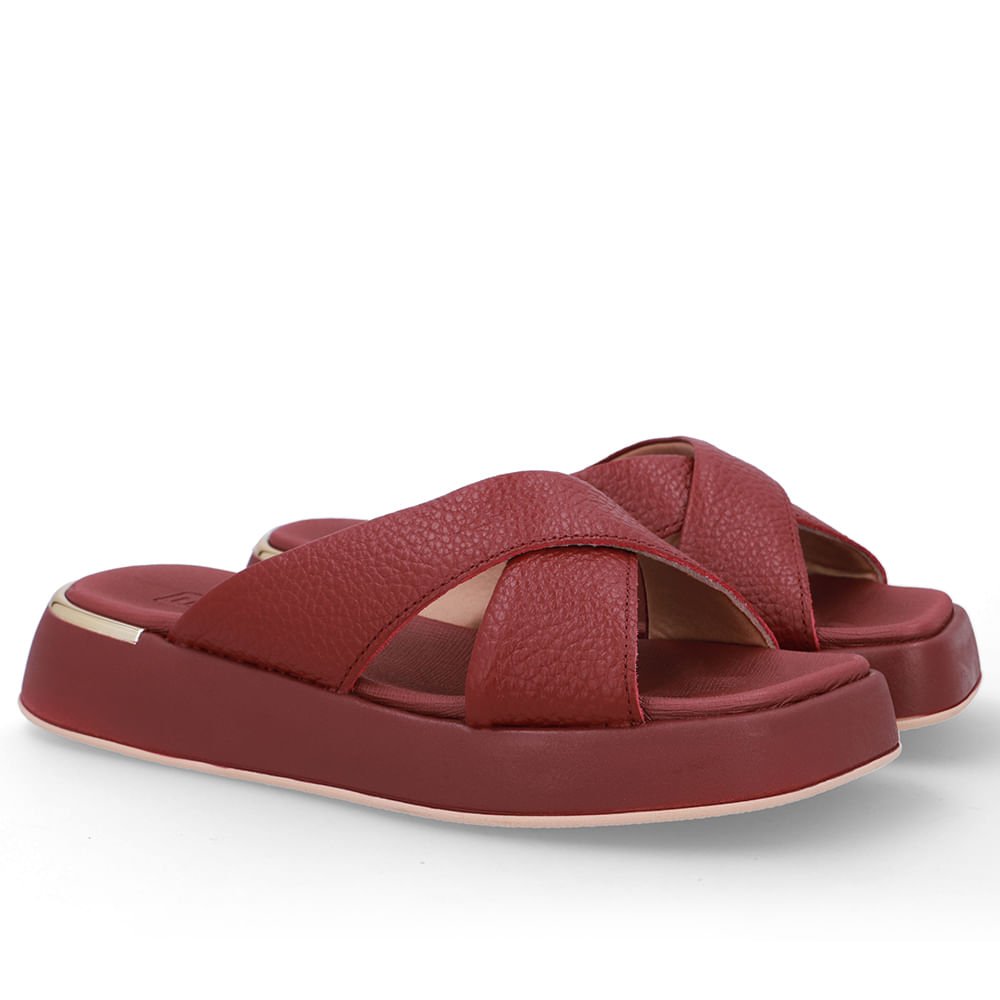 Tamanco Couro Vermelho Tira Cruzada Vermelho 2