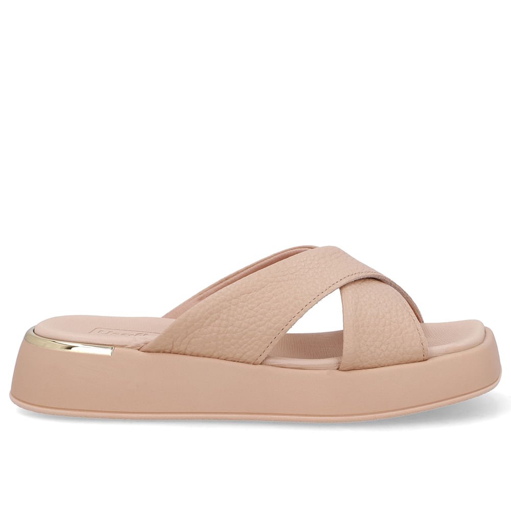 Tamanco Couro Bege Tira Cruzada