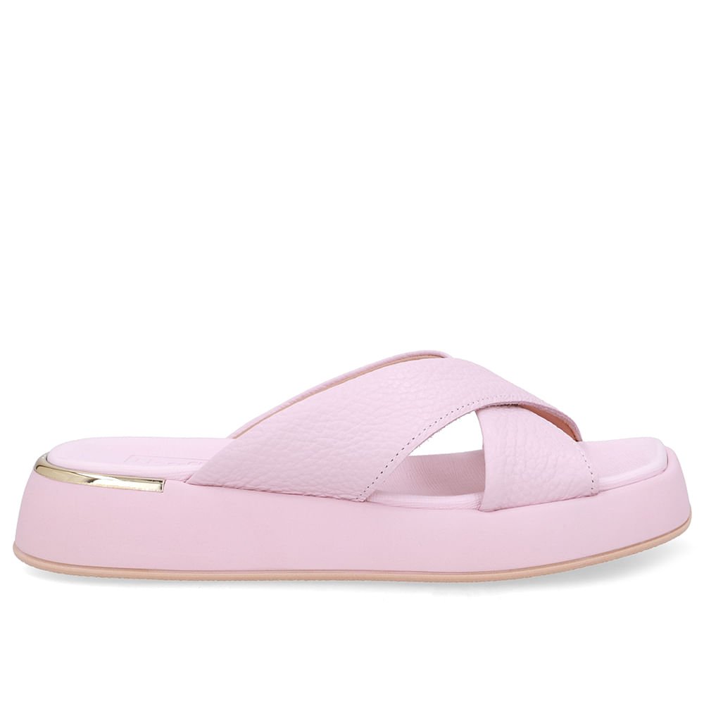 Tamanco Couro Rosa Tira Cruzada