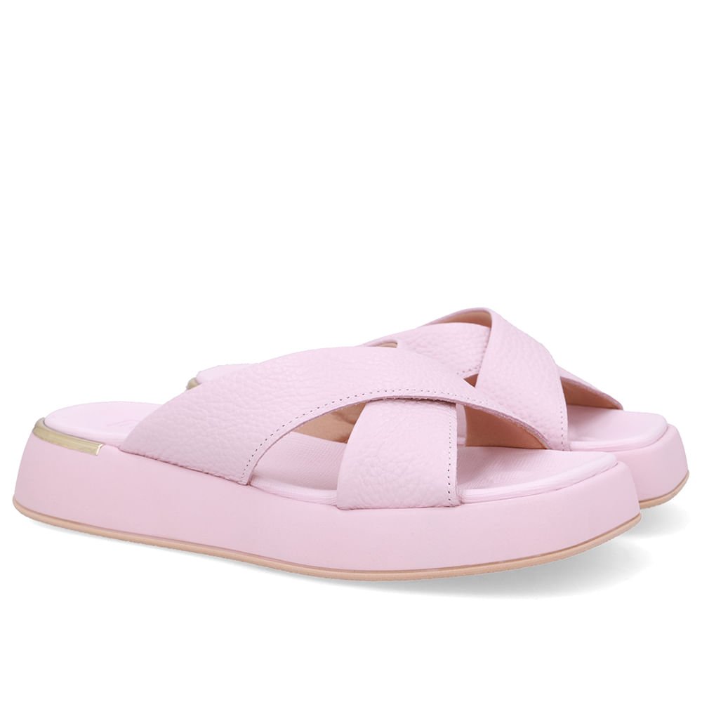 Tamanco Couro Rosa Tira Cruzada Rosa 2