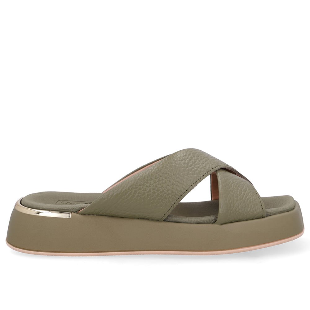 Tamanco Couro Verde Tira Cruzada