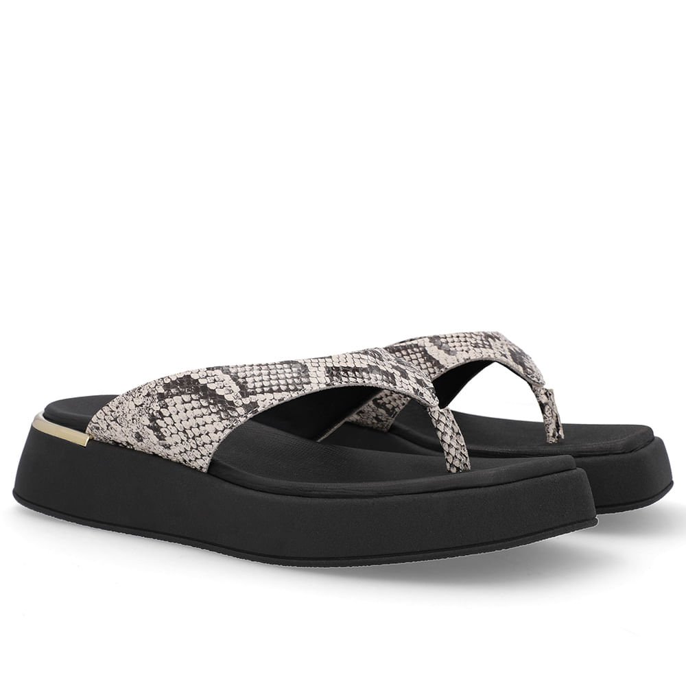 Chinelo Plataforma Couro Cobra Natural Animal Print 2