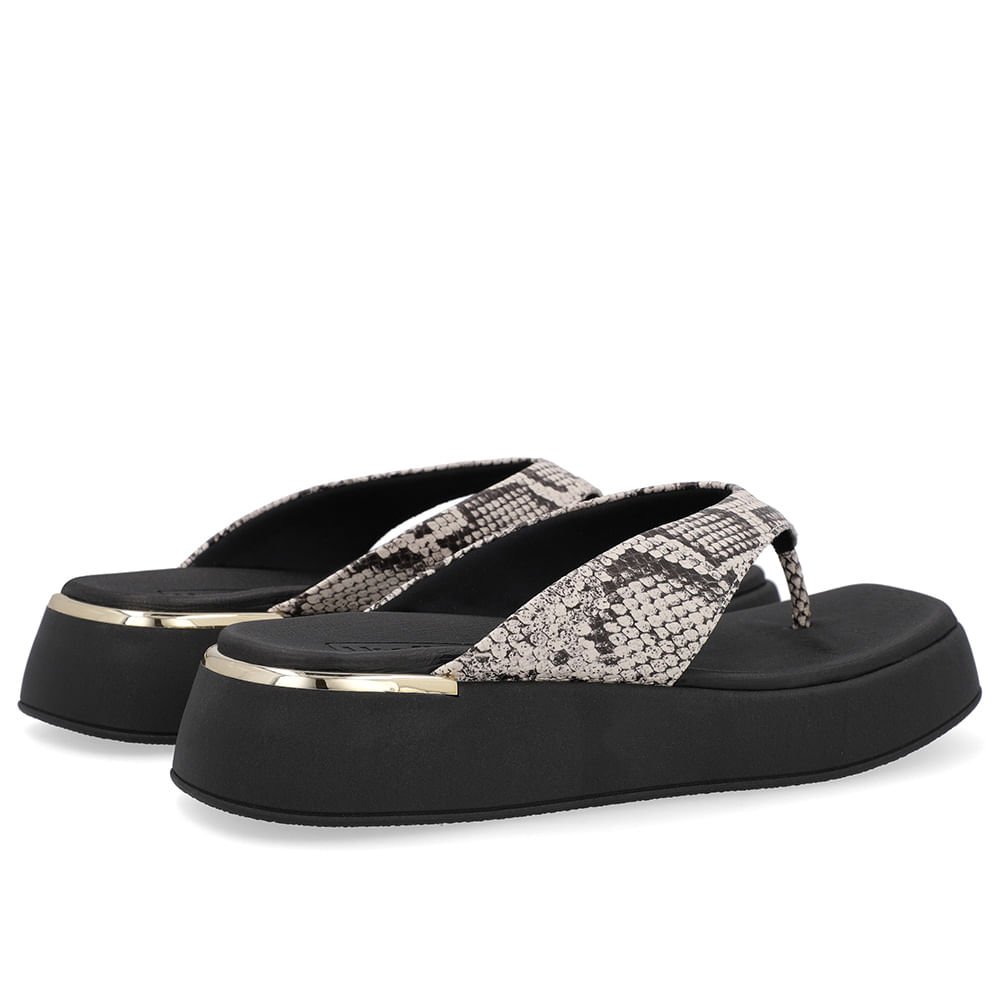 Chinelo Plataforma Couro Cobra Natural Animal Print 3