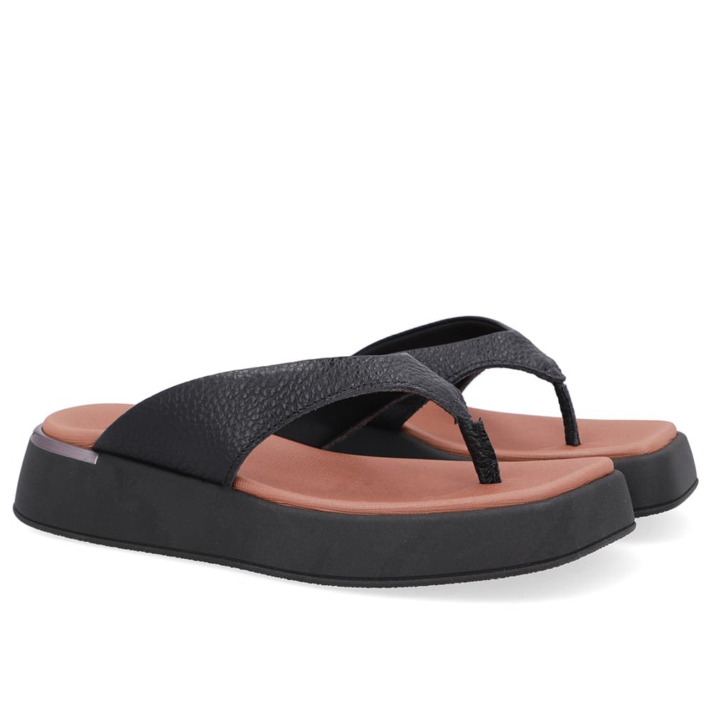 Chinelo Plataforma Couro Preto Preto 2
