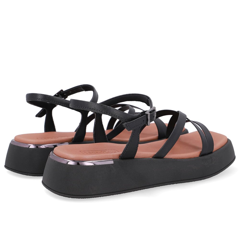 Sandália Salto Baixo Couro Preta Tiras Preto 3