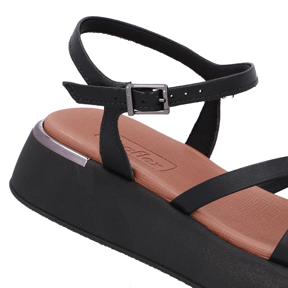 Sandália Salto Baixo Couro Preta Tiras Preto 4