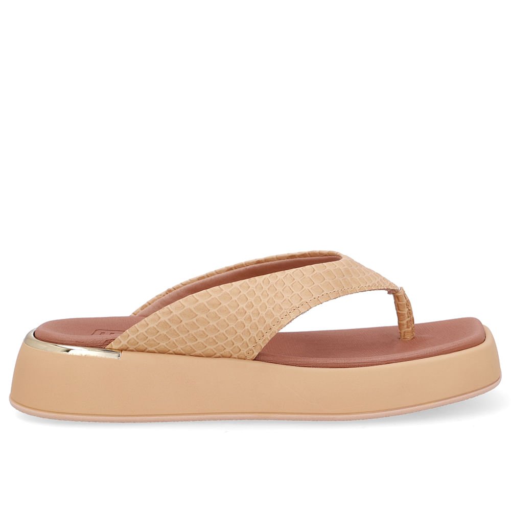 Chinelo Plataforma Couro Bege Creme