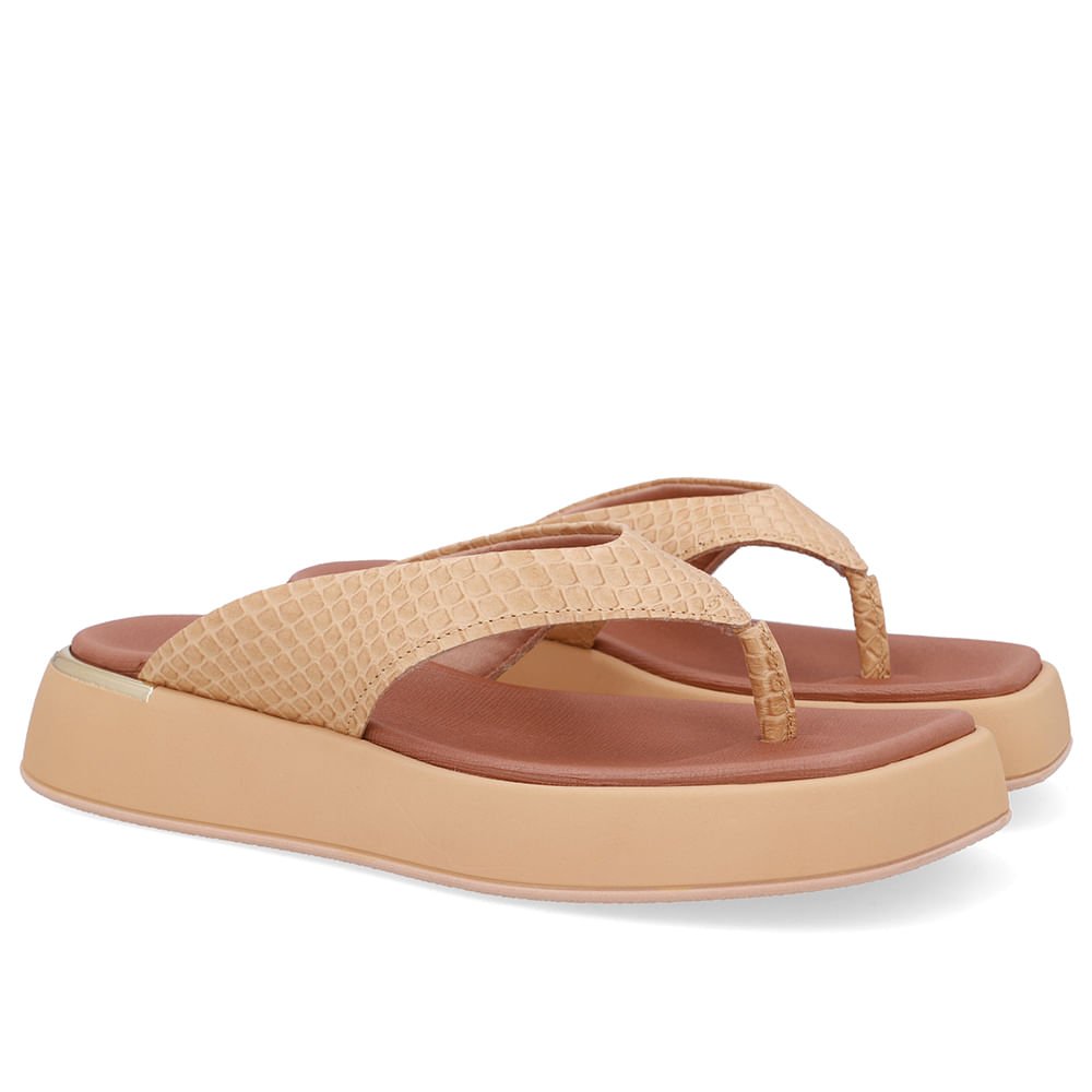 Chinelo Plataforma Couro Bege Creme Creme 2