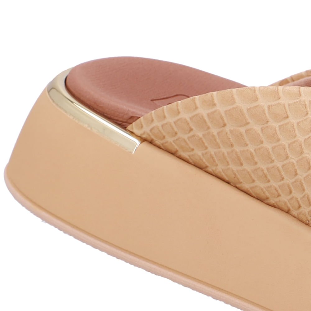 Chinelo Plataforma Couro Bege Creme Creme 4