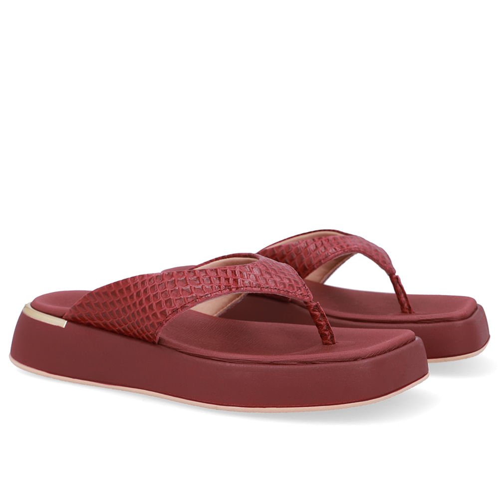 Chinelo Plataforma Couro Vermelho Vermelho 2