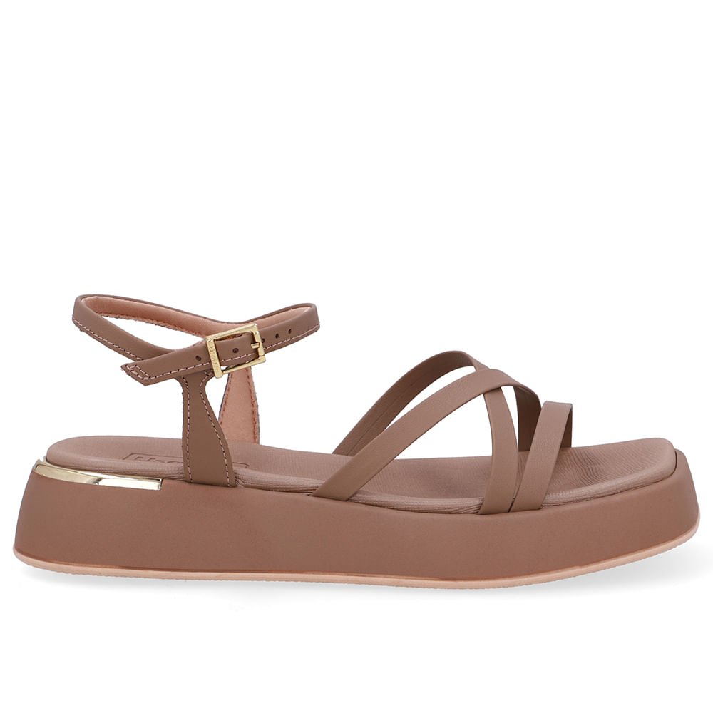 Sandália Salto Baixo Couro Marrom Tiras