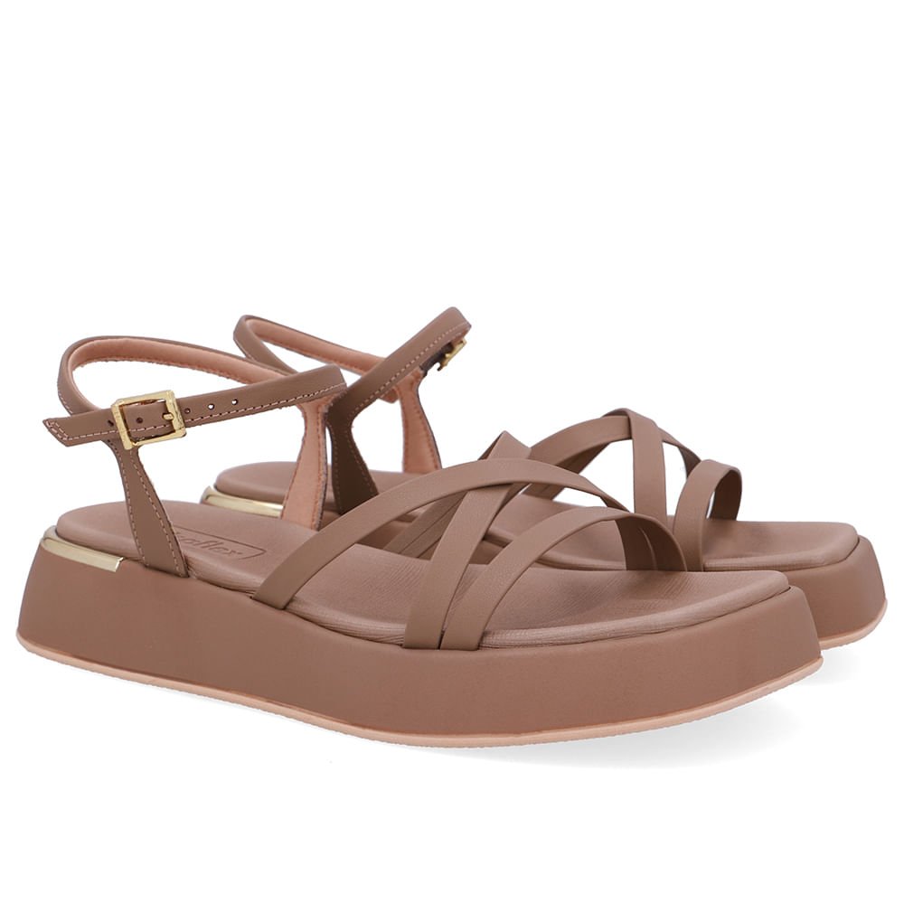 Sandália Salto Baixo Couro Marrom Tiras Marrom 2