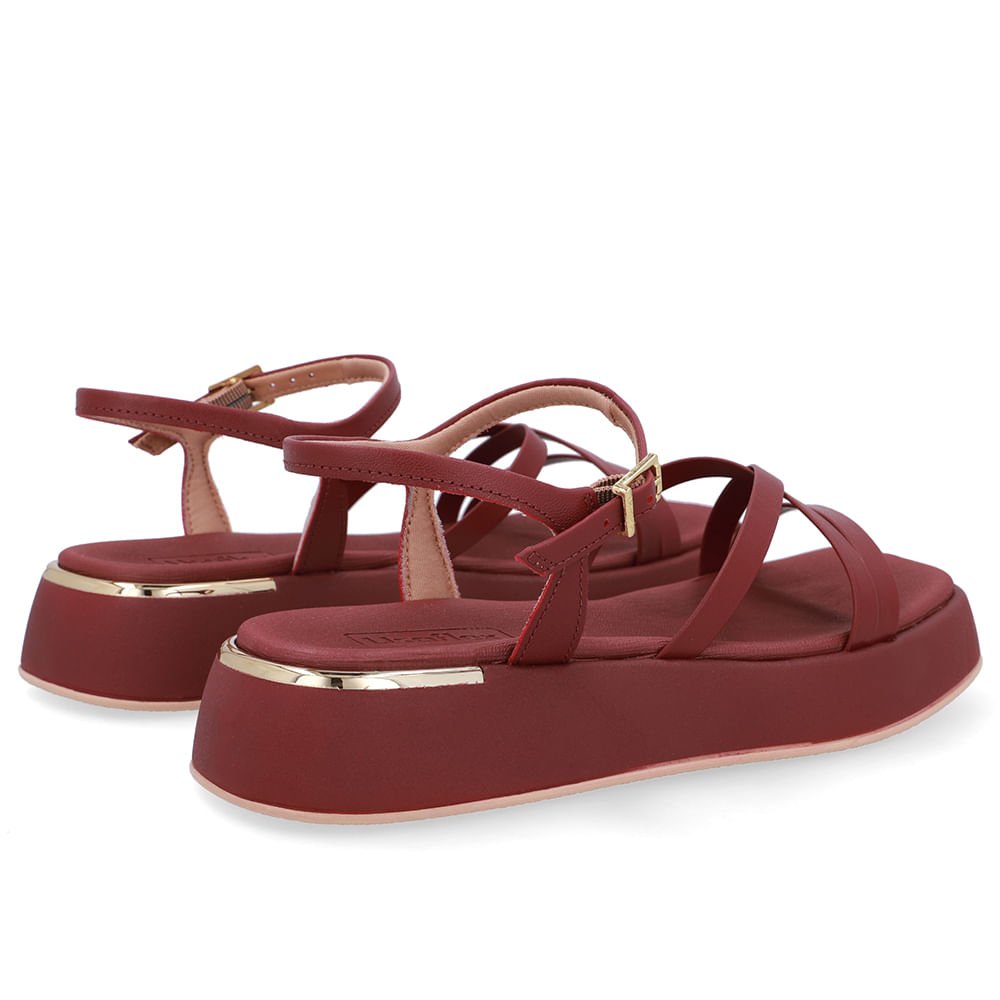 Sandália Salto Baixo Couro Vermelha Tiras Vermelho 3