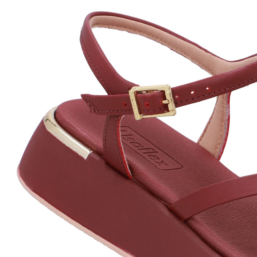 Sandália Salto Baixo Couro Vermelha Tiras Vermelho 4