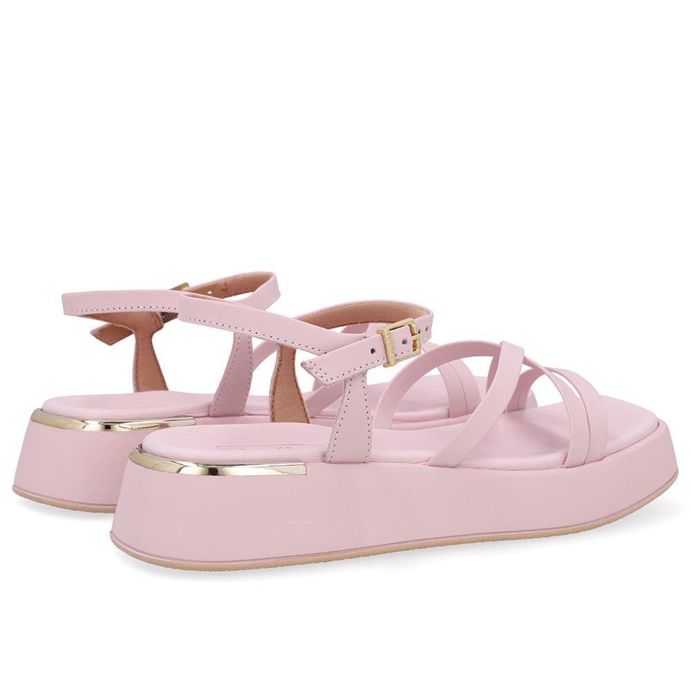 Sandália Salto Baixo Couro Rosa Tiras Rosa 3