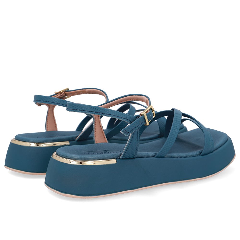 Sandália Salto Baixo Couro Azul Tiras Azul 3