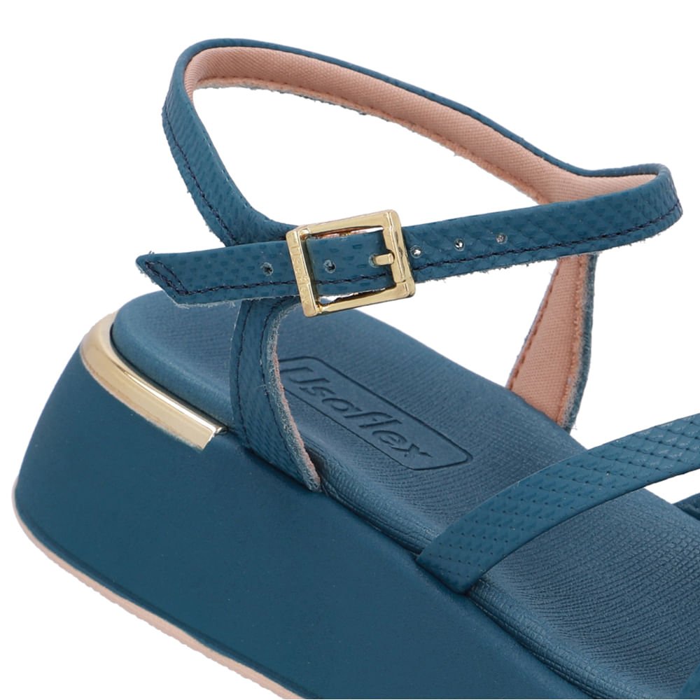Sandália Salto Baixo Couro Azul Tiras Azul 4
