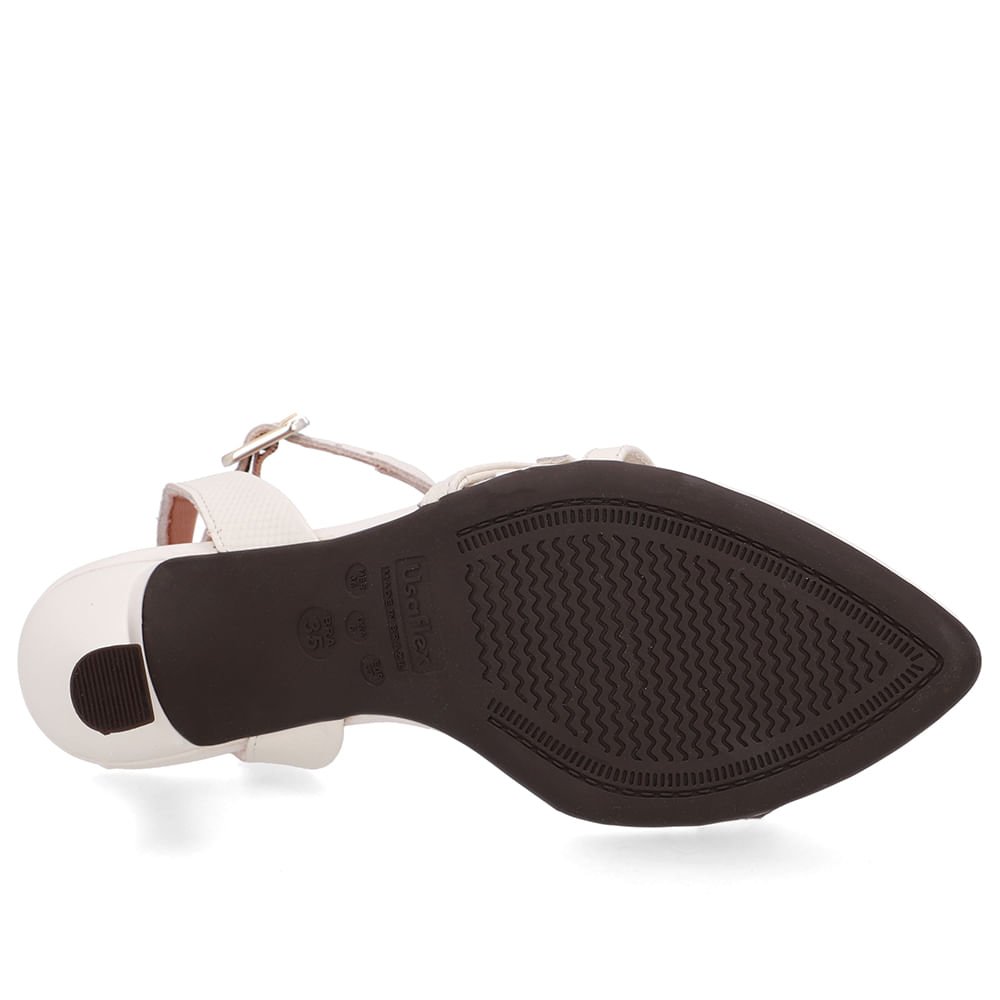 Sandália Salto Fino Couro Branca Marfim Bico Folha Marfim 5