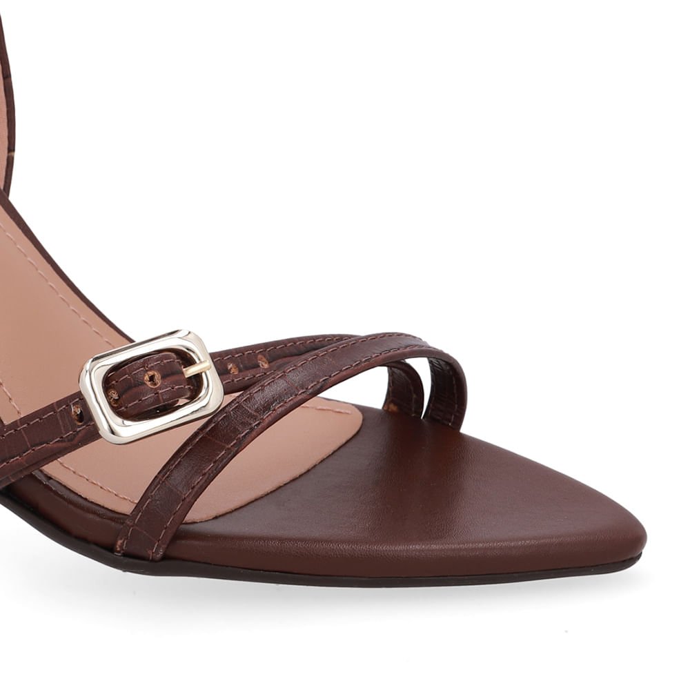 Sandália Salto Fino Couro Marrom Pinhão Bico Folha Pinhão 4