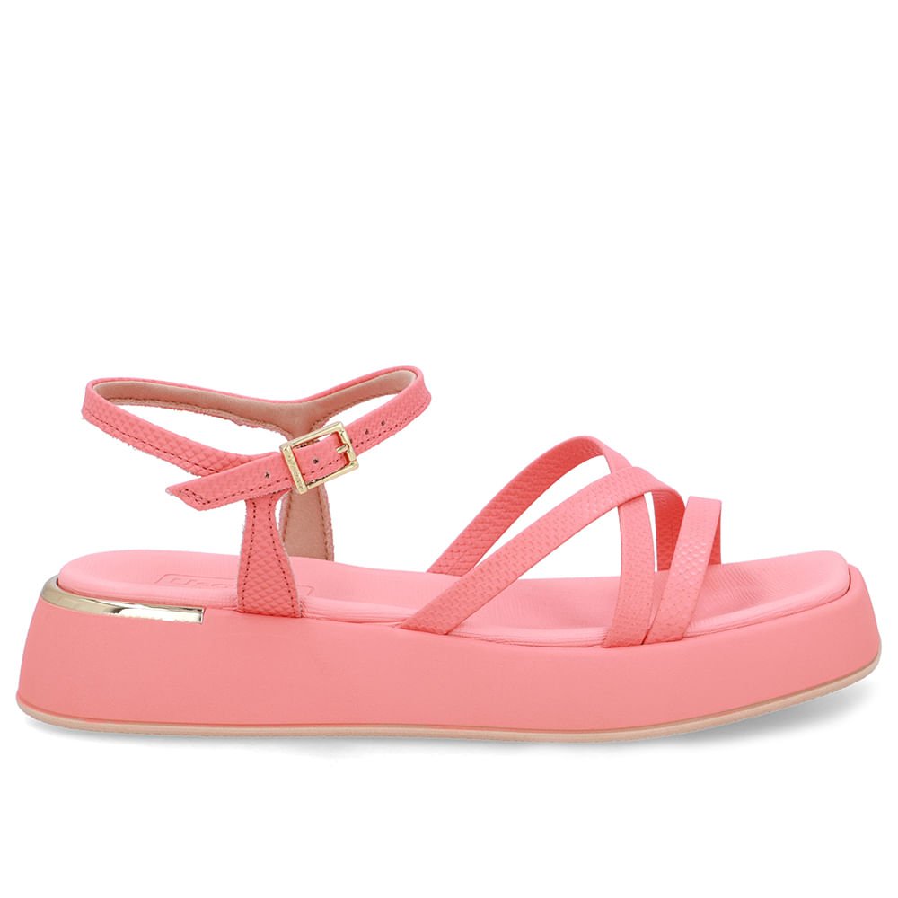 Sandália Salto Baixo Couro Laranja Tiras