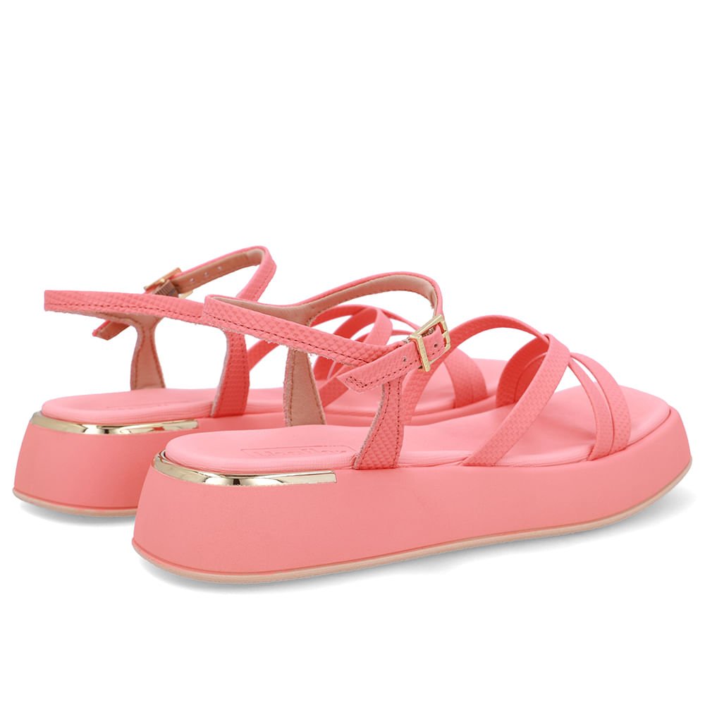 Sandália Salto Baixo Couro Laranja Tiras Coral 3