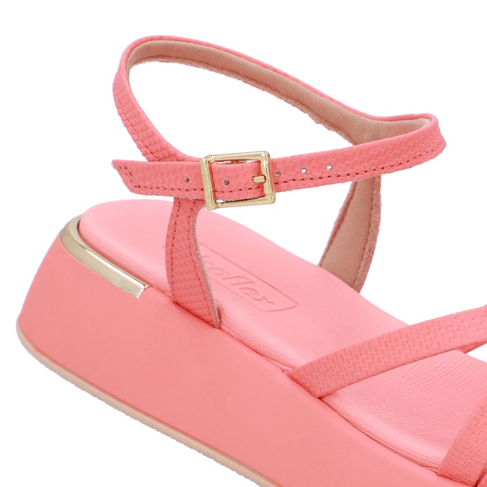 Sandália Salto Baixo Couro Laranja Tiras Coral 4