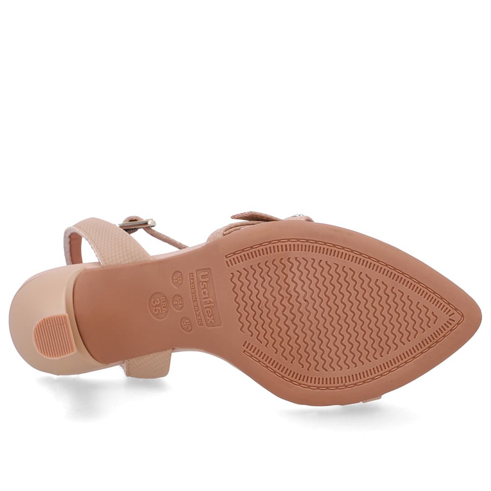 Sandália Salto Fino Couro Bege Bico Folha Bege 5