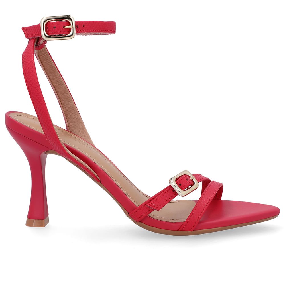 Sandália Salto Fino Couro Rosa Bico Folha