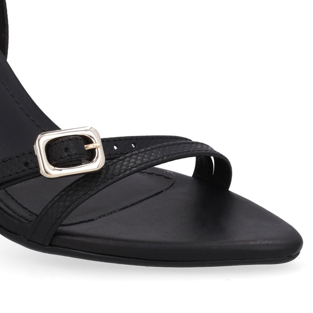 Sandália Salto Fino Couro Preta Bico Folha Preto 4